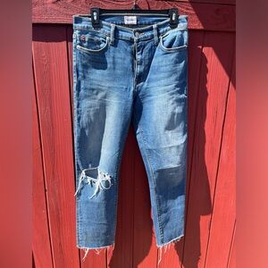 Hudson Blair High Rise Straight Distressed Crop Jeans